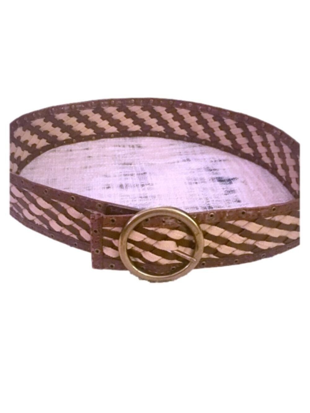 Brown and Tan Leather Braided Belt with Brass Buckle